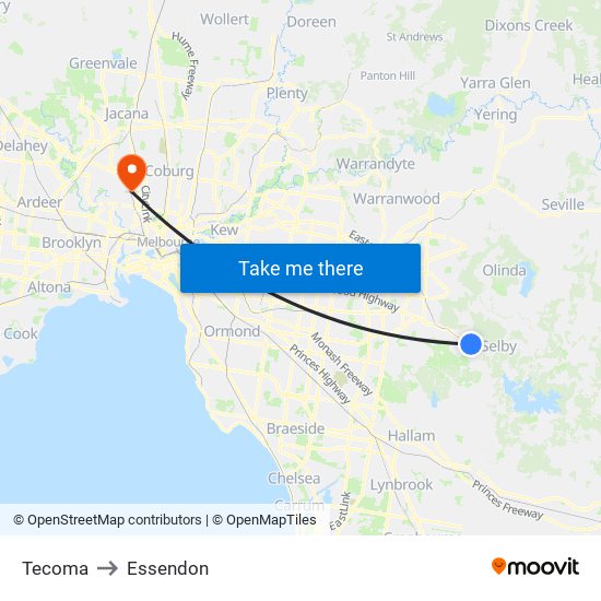 Tecoma to Essendon map