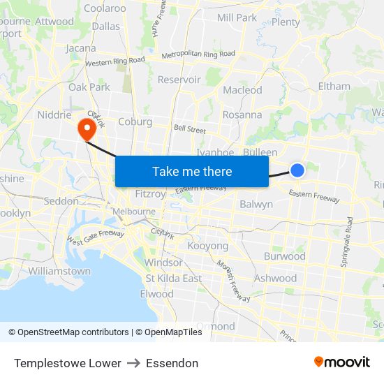 Templestowe Lower to Essendon map