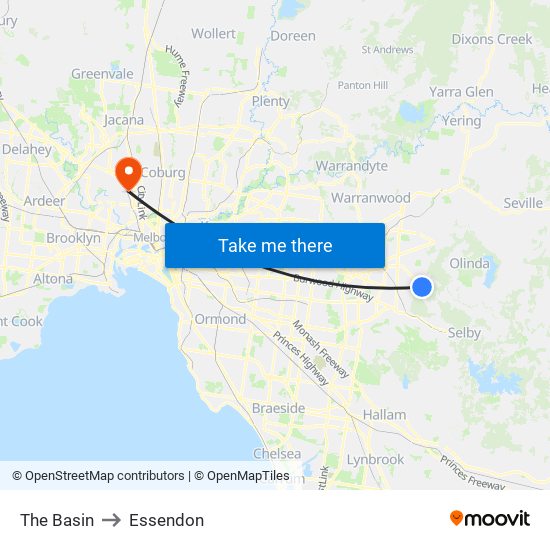 The Basin to Essendon map