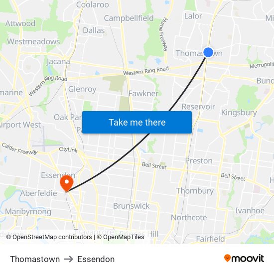 Thomastown to Essendon map