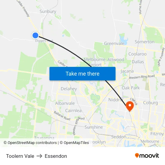 Toolern Vale to Essendon map