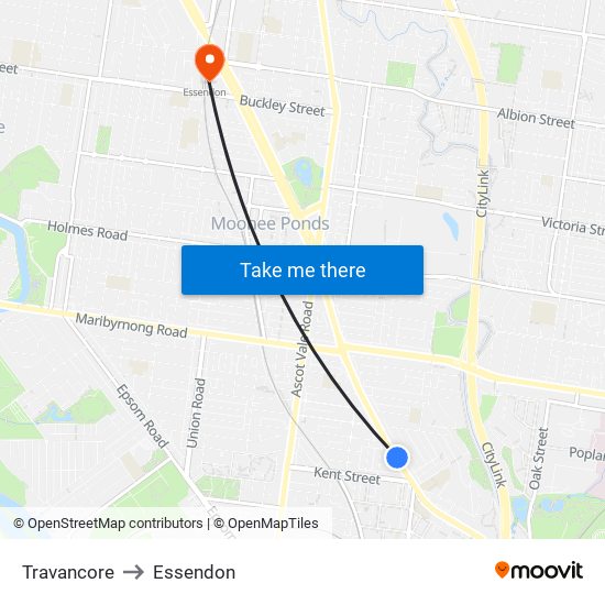 Travancore to Essendon map