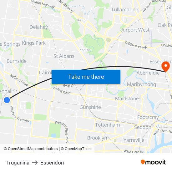 Truganina to Essendon map