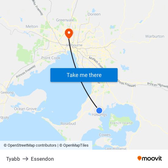 Tyabb to Essendon map