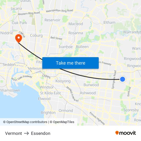 Vermont to Essendon map