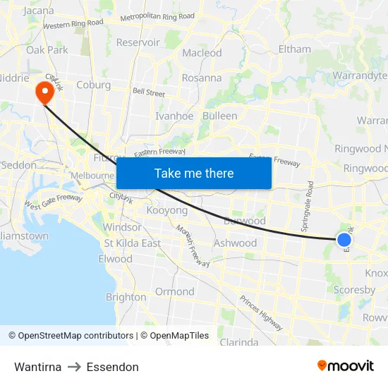 Wantirna to Essendon map