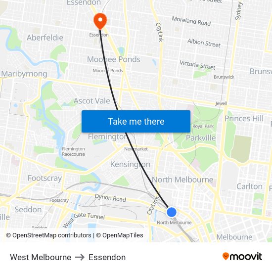 West Melbourne to Essendon map