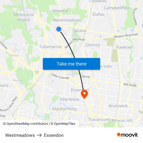 Westmeadows to Essendon map