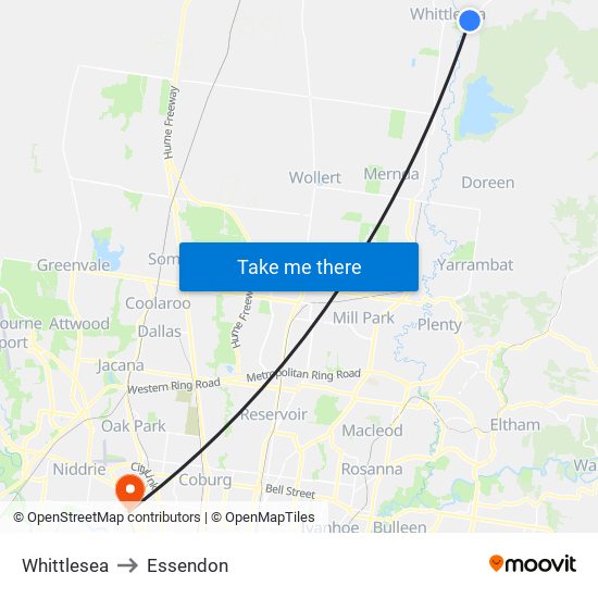 Whittlesea to Essendon map