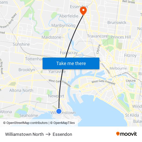 Williamstown North to Essendon map