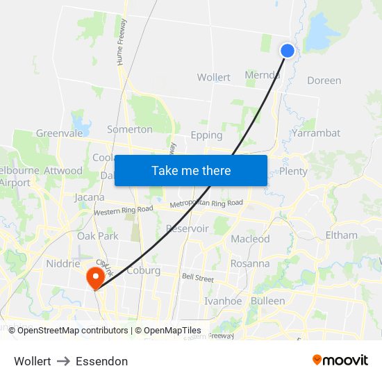 Wollert to Essendon map