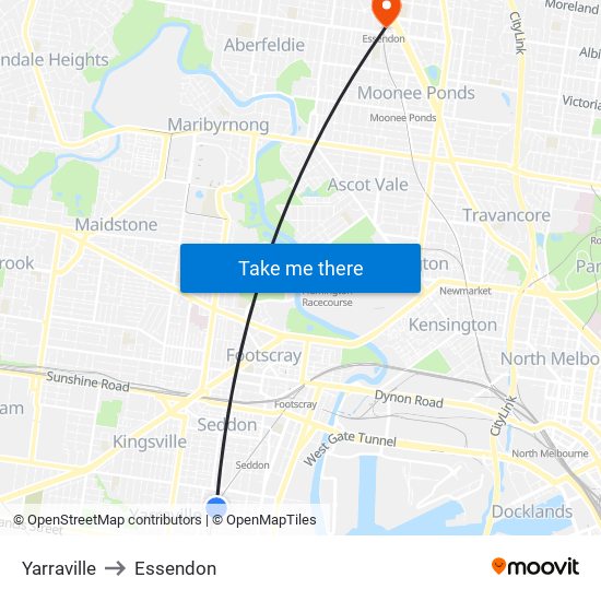 Yarraville to Essendon map