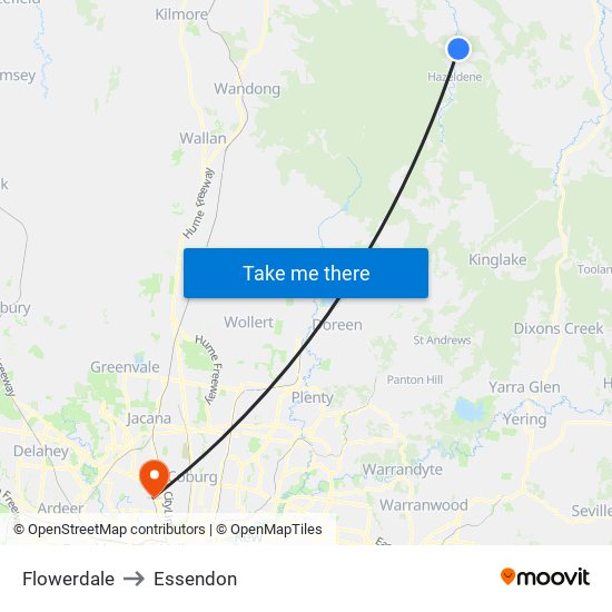 Flowerdale to Essendon map