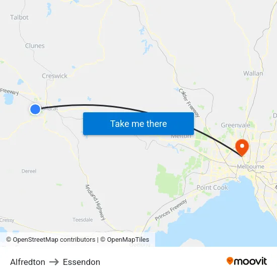 Alfredton to Essendon map