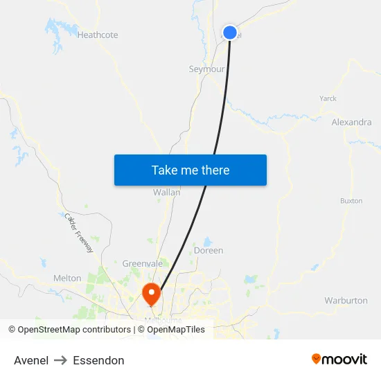 Avenel to Essendon map