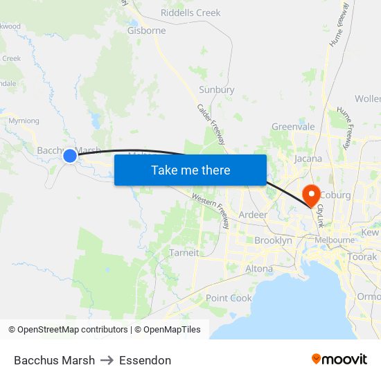 Bacchus Marsh to Essendon map