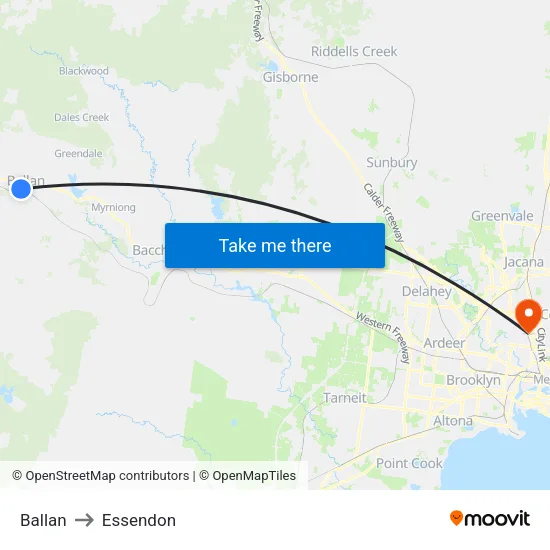 Ballan to Essendon map