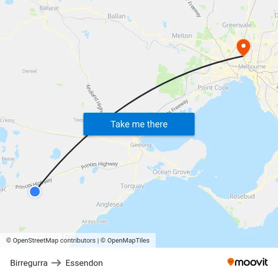 Birregurra to Essendon map