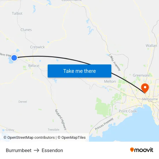 Burrumbeet to Essendon map