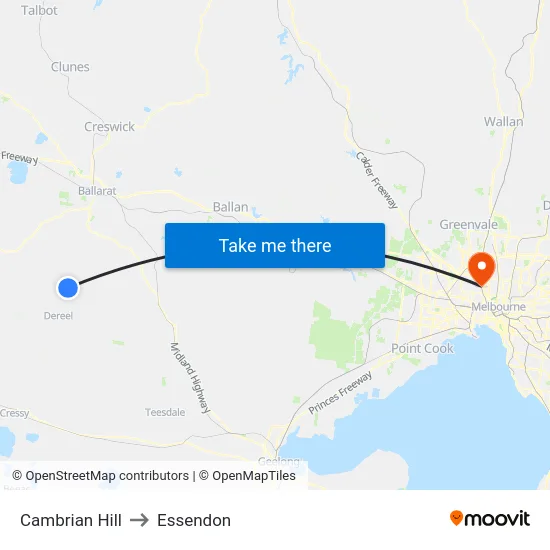 Cambrian Hill to Essendon map