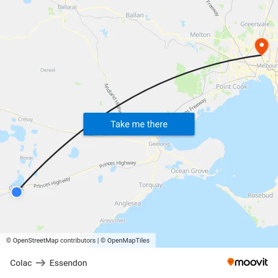 Colac to Essendon map