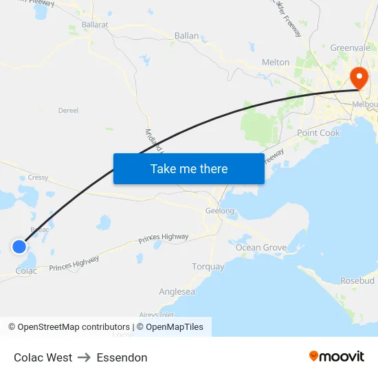 Colac West to Essendon map