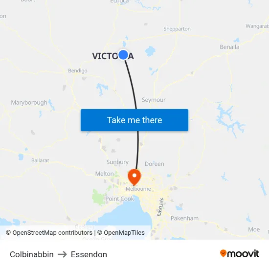 Colbinabbin to Essendon map