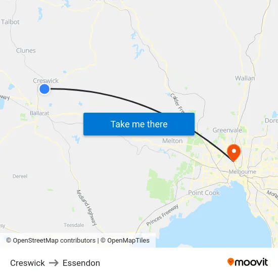 Creswick to Essendon map