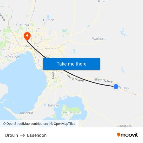 Drouin to Essendon map