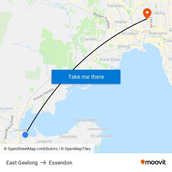 East Geelong to Essendon map
