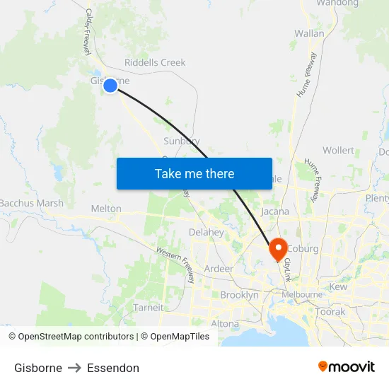 Gisborne to Essendon map