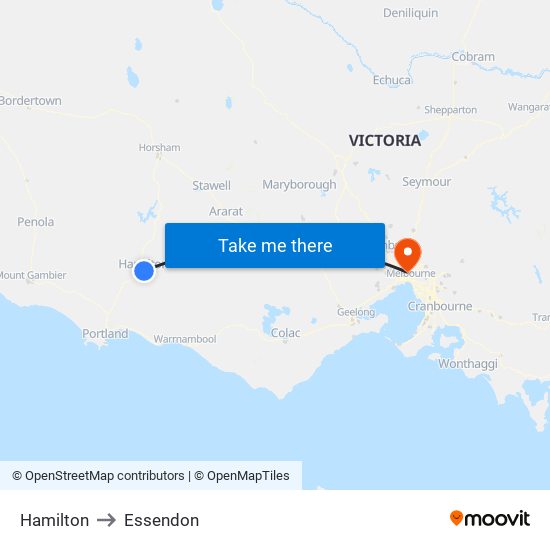 Hamilton to Essendon map