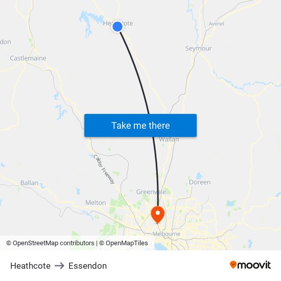 Heathcote to Essendon map