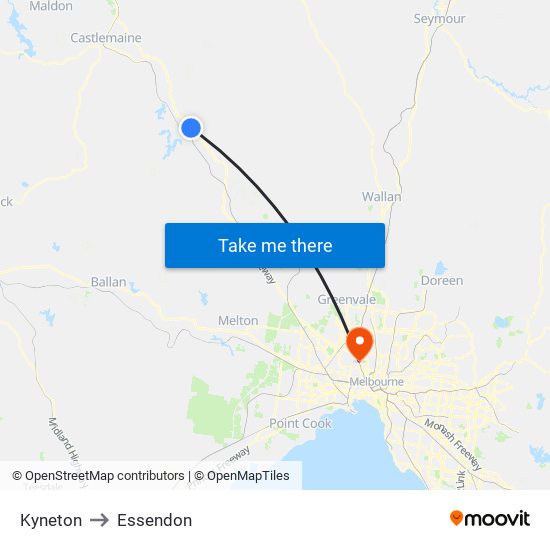 Kyneton to Essendon map