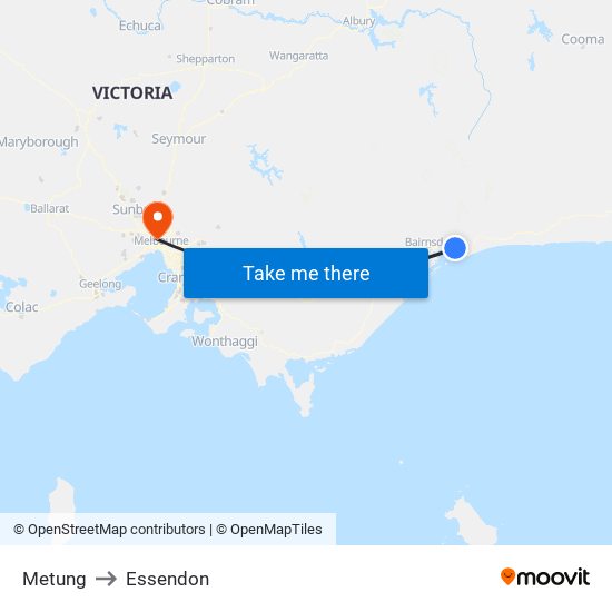 Metung to Essendon map