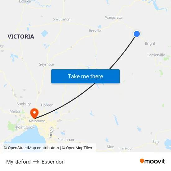 Myrtleford to Essendon map
