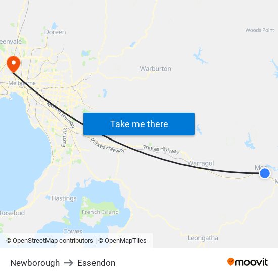 Newborough to Essendon map