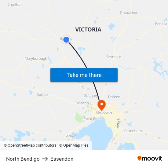 North Bendigo to Essendon map