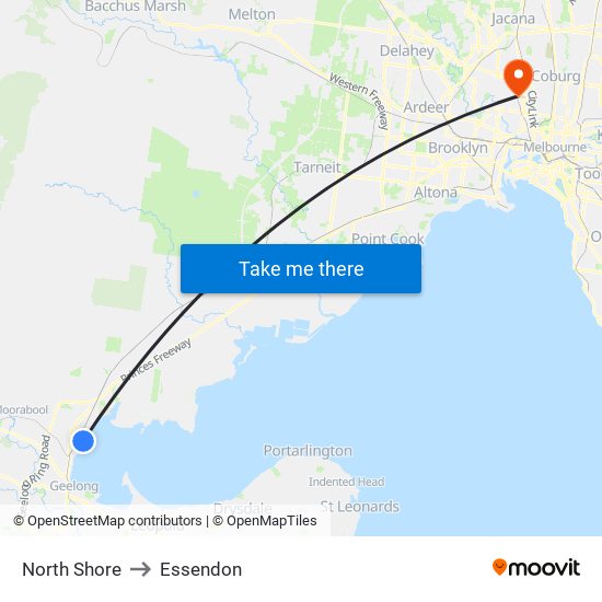 North Shore to Essendon map