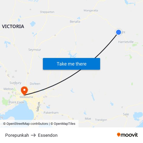 Porepunkah to Essendon map
