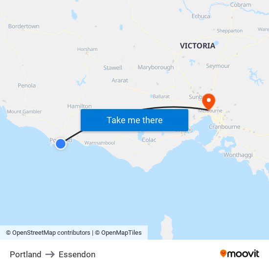 Portland to Essendon map