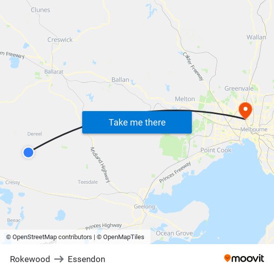 Rokewood to Essendon map