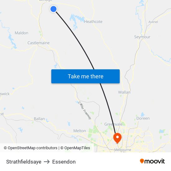 Strathfieldsaye to Essendon map