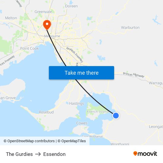 The Gurdies to Essendon map