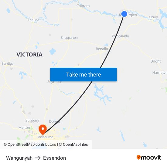 Wahgunyah to Essendon map