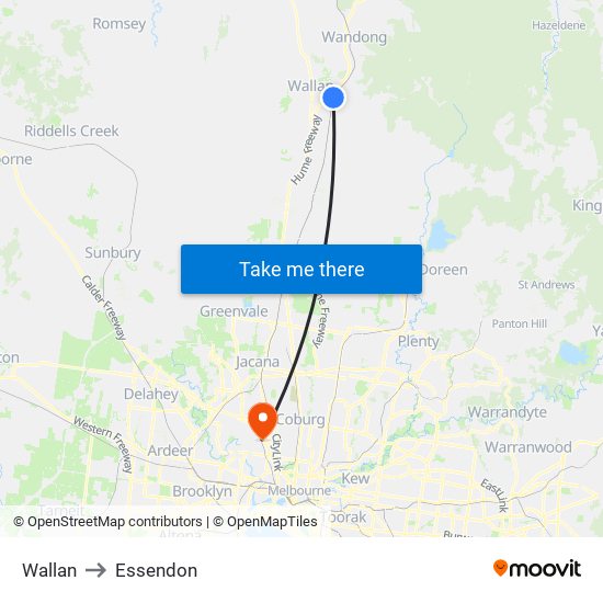 Wallan to Essendon map