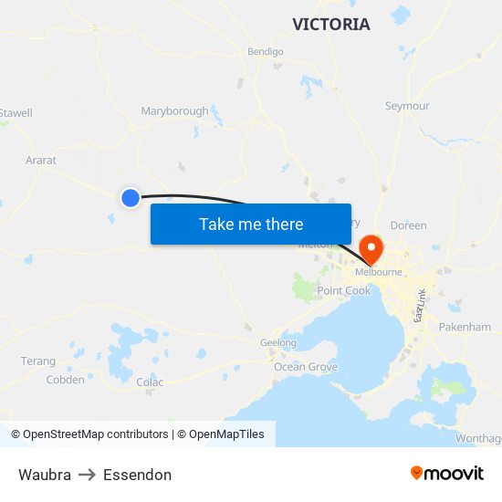 Waubra to Essendon map