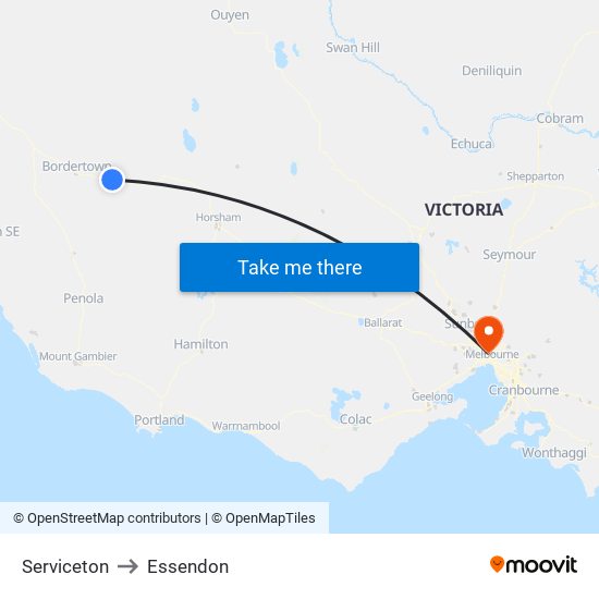 Serviceton to Essendon map