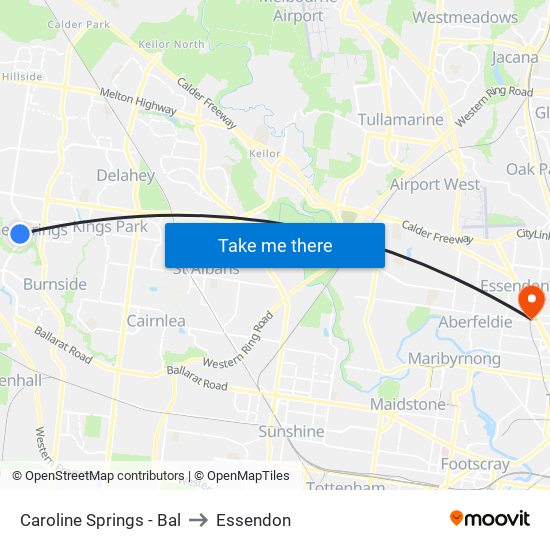 Caroline Springs - Bal to Essendon map