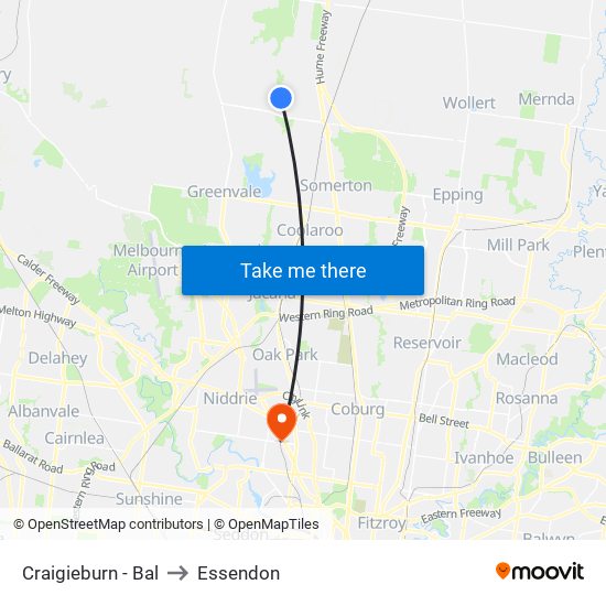 Craigieburn - Bal to Essendon map